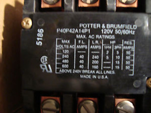 POTTER BRUMFIELD P40P42A14P1-120 120V RELAY