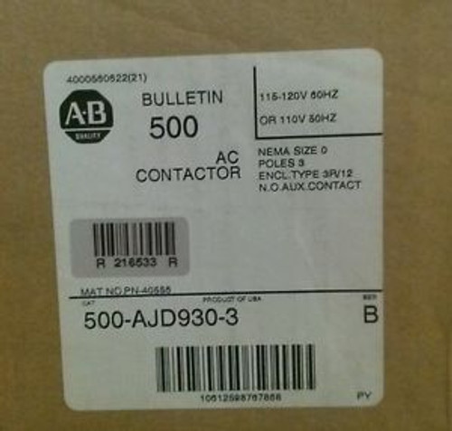 Allen Bradley Bulletin 500 ac contactor 500-AJD930-3 ser B 115-120V