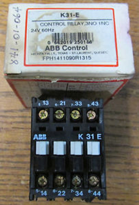 NEW NOS ABB K31E Control Relay 3 N.O. 1 N.C. 24 Volts 60 Hertz FPH1411090R1315