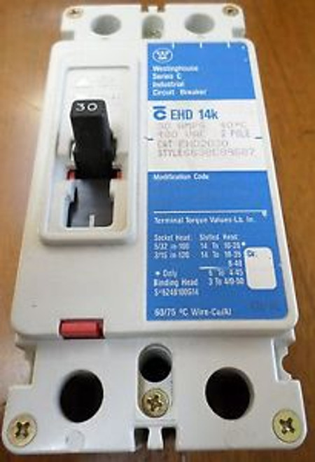 Westinghouse Series C EHD 14K Indust. Circuit Breaker, 30 Amps, 2 Pole, 480 VAC