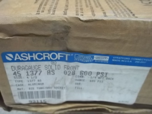 ASHCROFT 45-1377-AS DURAGAUGE SOLID FRONT 600 PSI NEW IN BOX