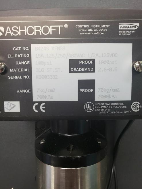 New Ashcroft Dresser  B424S Xfm G9 Pressure Switch 100Psi