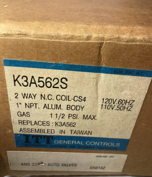 ITT K3A562S MODEL D 1" ALUMINUM SOLENOID NC GAS VALVE 120VAC COIL- 1 1/2 PSI MAX