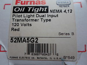 New: Furnas Oil Tight Pilot Light Dual Input Red 52MA5G2 Transformer Type 120V