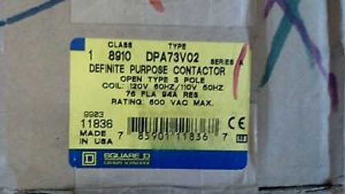New in box Square D DPA73V02 definite purpose contactor 120V 75A 3 pole