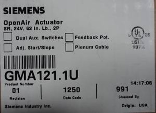 1  SIEMENS GMA121.1U OPEN AIR ACTUATOR SR 24V, 62 in lb 2P  NOB