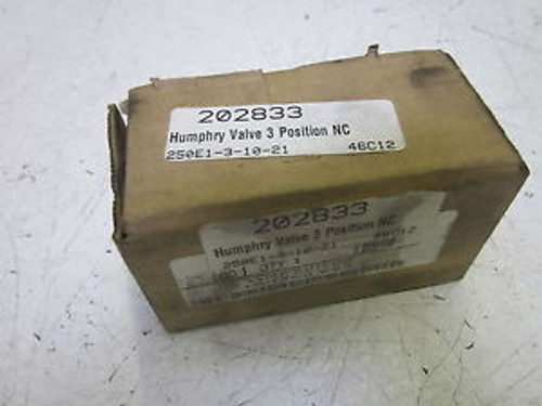 HUMPHREY 250E1-3-10-21 VALVE 3-POSITION 3-125PSI 120V NEW IN A BOX