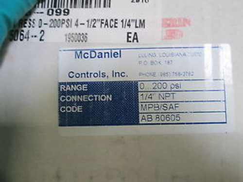 MCDANIEL CONTROLS GAUGE 0-200PSI 1/4 NPT MPB/SAF/AB80605 NEW IN BOX