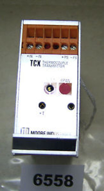 (6558) Moore Ind. Thermocouple Transmitter TCX/J5-10MVFS/4-20MA/12-42DC-LSA