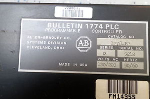 ALLEN BRADLEY BULLENTIN 1774 PLC PROGRAMABLE CONTROLLER