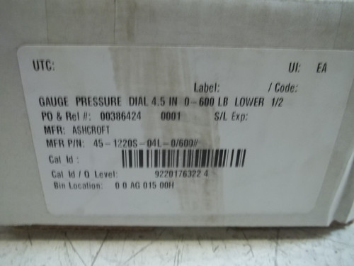 ASHCROFT 45-1220S-04L PRESSURE GAUGE 0-600 PSI NEW IN A BOX