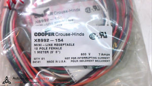 COOPER X8992-154 CABLE ASSEMBLY 7AMP 600V 12 POLE FEMALE 1 METER, NEW