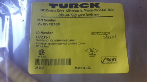 TURCK RSV RKV 492A-3M CABLE NEW IN BAG