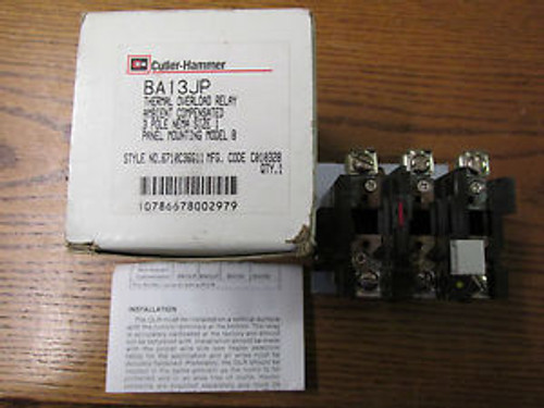 NEW NOS Cutler Hammer BA13JP Ambient Compensated Thermal Overload Relay 3 Pole