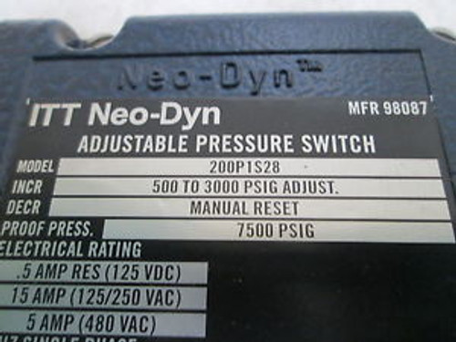 ITT NEO-DYN 200P1S28 ADJUSTABLE PRESSURE SWITCH NEW OUT OF BOX