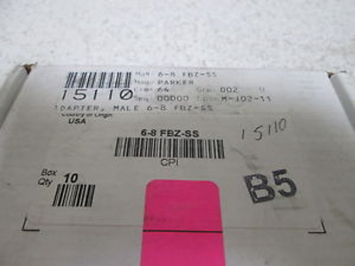 10 PARKER 6-8 FBZ-SS MALE ADAPTER NEW IN A BOX