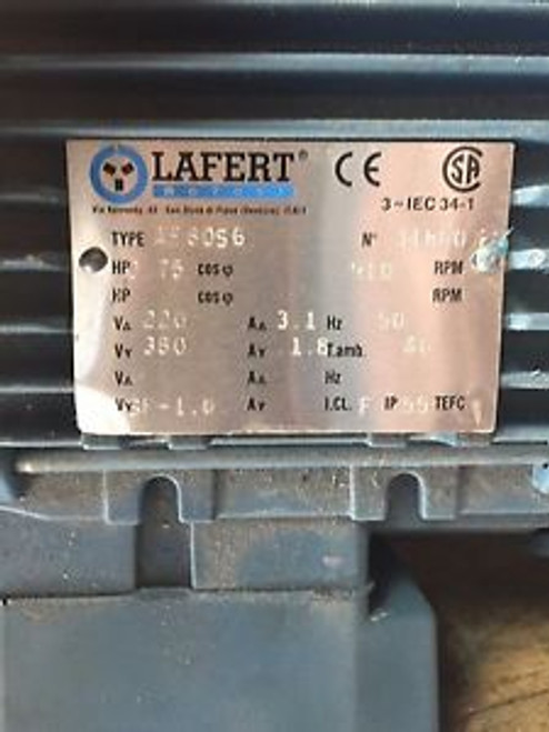 Lafert AF80S6 motor w/ brake 3/4hp