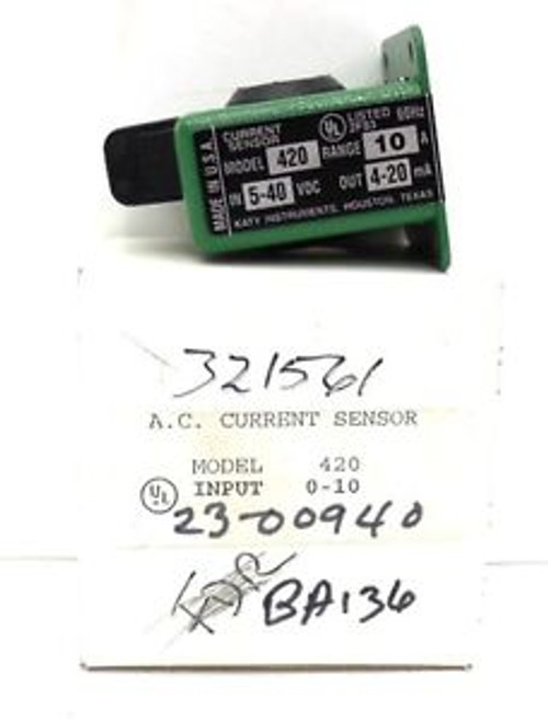 KATY INSTRUMENTS A.C. CURRENT SENSOR 420, RANGE 10 A, IN 5-40 VDC, OUT 4-20 MA