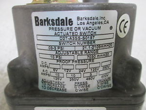 BARKSDALE D2T-A3SS-S0197 DIAPHRAGM SWITCH NEW OUT OF BOX