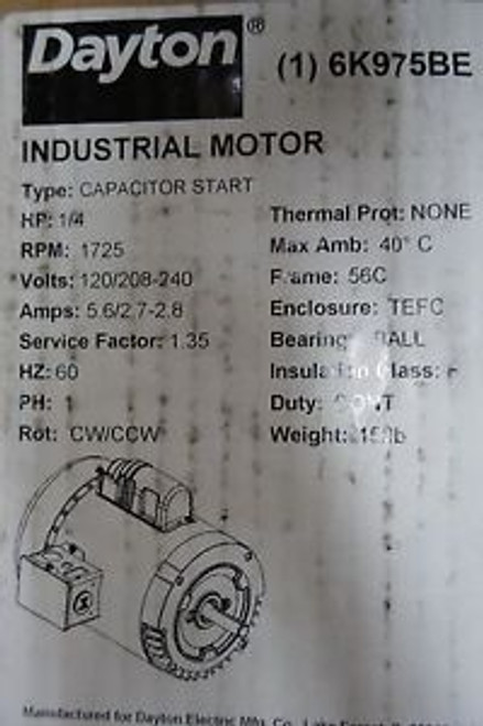 dayton 1/4 hp industrial electric motor 6K975BE