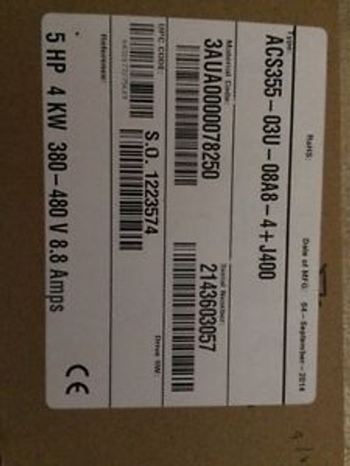 BRAND NEW ABB 5HP AC Drive ACS355-03U-08A8-4+J400