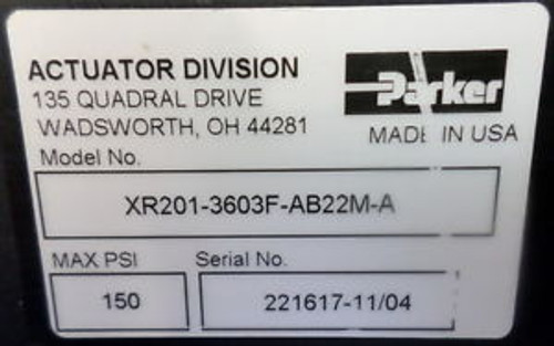 PARKER ROTARY ACTUATOR XR201-3603F-AB22M-A 150 PSI