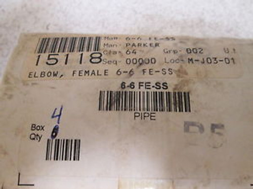 4 PARKER 6-6 FE-SS FEMALE ELBOW NEW IN A BOX