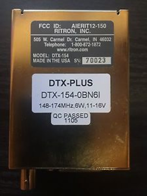 Ritron PLUS DTX-154-OBN6I 148-174 Mhz Wireless Data Transceiver 11-16v 6-Watt Ritron PLUS DTX-154-OBN6I 148-174 Mhz Wireless Data Transceiver 11-16v 6-Watt