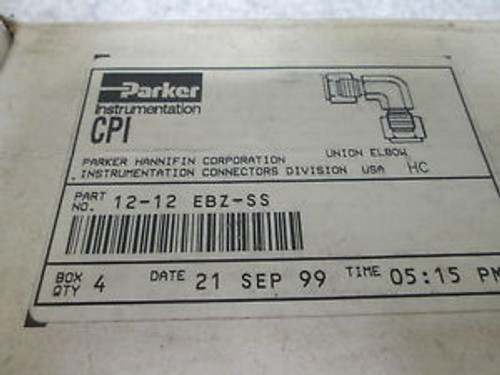 4 PARKER 12-12 EBZ-SS ELBOW UNION 3/4 TUBE NEW IN A BOX