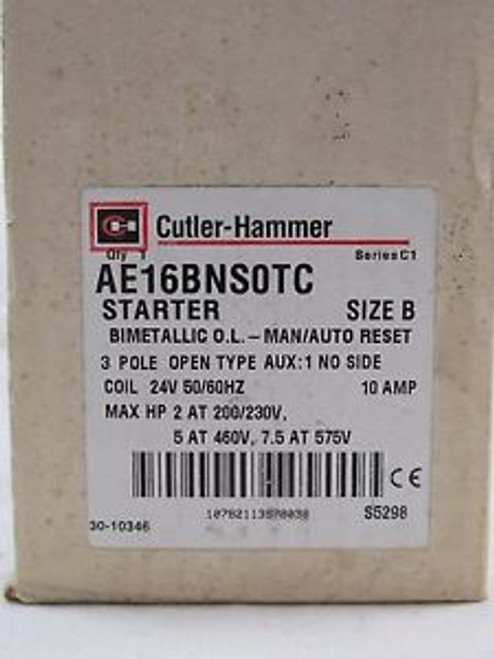 EATON Cutler Hammer AE16BNS0TC Starter Size B 3-Pole 10-AMP Series C1