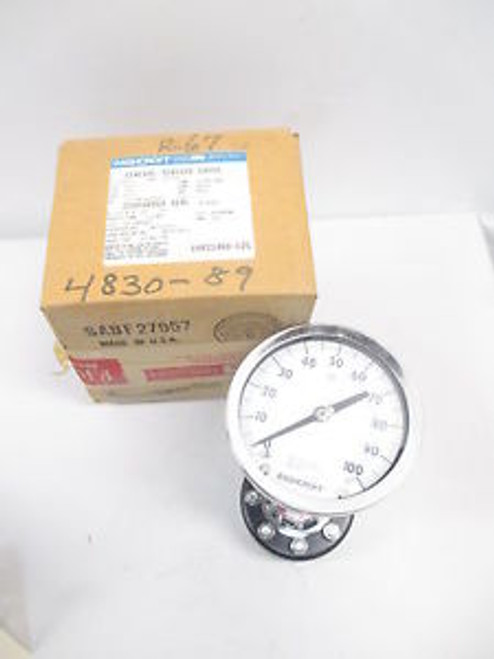 NEW ASHCROFT 45 1009S 04B W/ DIAPHRAGM 0-100PSI 4-1/2 IN PRESSURE GAUGE D475630