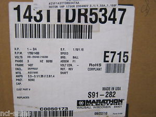 MARATHON ELECTRIC E715 MOTOR 1-3/4HP 3 PHASE 60/50Hz