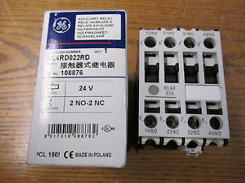 NEW NOS GE RL4RD022RD Auxiliary Relay 24 Volts 2 N.O. 2 N.C.