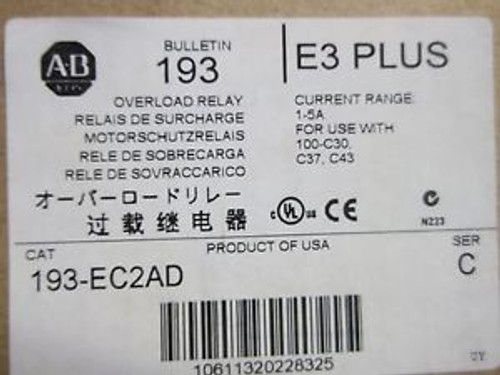 ALLEN BRADLEY E3 PLUS 193-EC2AD OVERLOAD RELAY 1-5 AMP SERIES C WL3