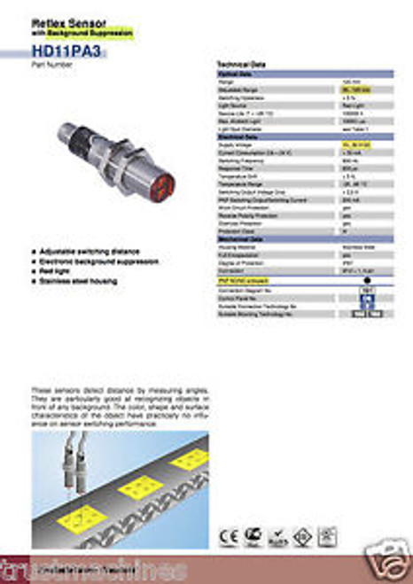 Wenglor Dubai HD11PA3 120mm Reflex Background Suppression PNP NO/NC antivalent