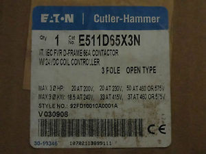 Cutler Hammer E511D65X3N  REV 3 POLE FVR D-FRAME 65A W/ 24VDC COIL