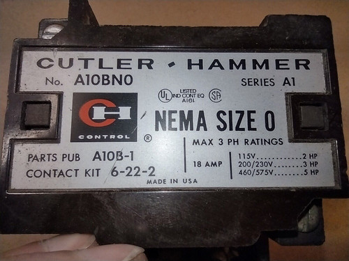 Cutler Hammer A10B-1 Starter Size 0 18 Amp