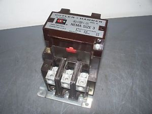 CUTLER-HAMMER SIZE 3 CONTACTOR CAT#C10EN3 90A 600V 3PH 50HP 120VCOIL NOB