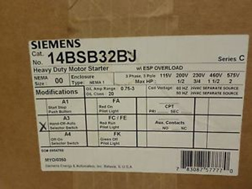 1 SIEMENS 14BSB32BJ HEAVY DUTY SAFETY SWITCH 3 PHASE