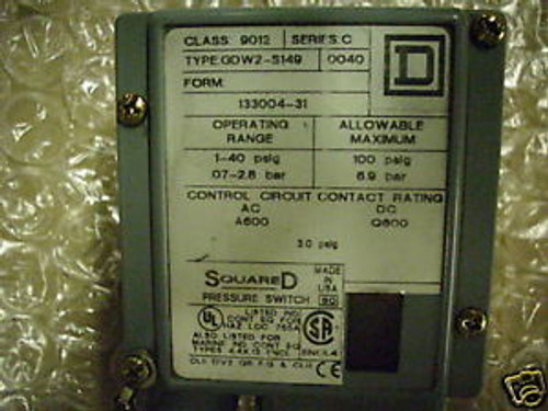 SQUARE D 9012 GDW2-S149 PRESSURE SWITCH  NEW CONDITION / NO BOX