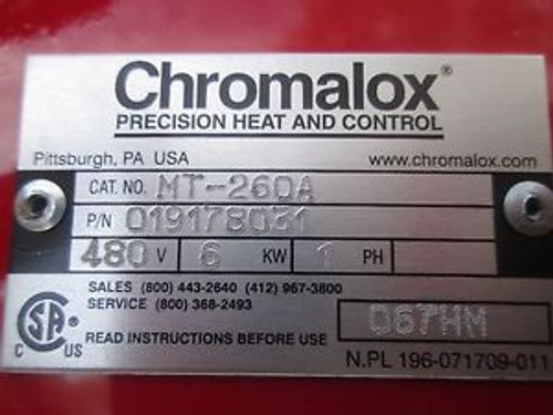New Chromalox Industrial Screw Plug Immersion Heater MT-206A 480 Volts 6 KW 1 PH