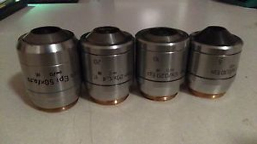 Lot of 4 Reichert Austria Microscope Objectives (4- Misc. Plan Epi Lenses)