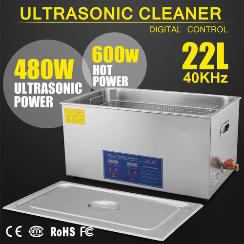 New Stainless Steel 22 L Liter Industry Heated Ultrasonic Cleaner Heater w/Tank