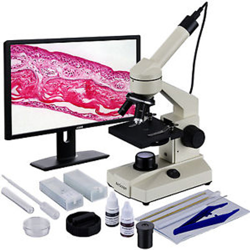 40X-1000X Student Biological Field Microscope with LED Lighting + Camera + Slide