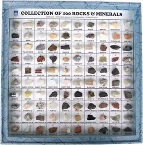 100 Rocks & Minerals Collection in Paper Mounted Showcase