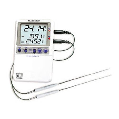 Traceable Hi-Accuracy Dual Control Thermometer Two Stainless-Steel Probes 1 ea