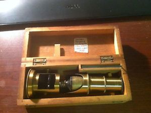 ANTIQUE VINTAGE FRENCH PORTABLE BRASS MICROSCOPE OPTICS FRANCE WITH BOX & SLIDES