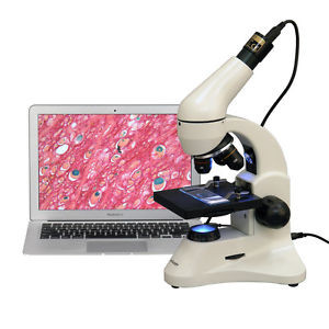 40X-1000X Dual Light Glass Lens Metal Framework Science Microscope + 3MP Camera