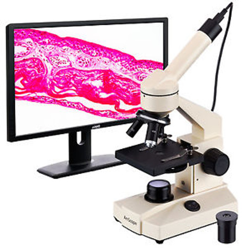 40X-1000X Student Biological Field Microscope with LED Lighting + 1.3MP Camera