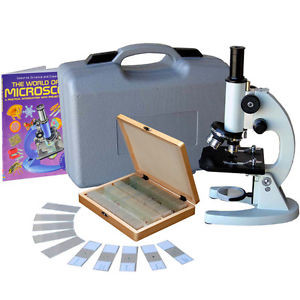 40x-1000x Metal Frame Student Microscope with ABS Case, 100pc Specimens & Book